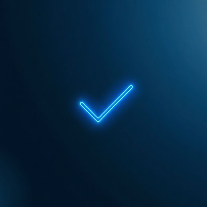 Grafisches Häkchen aus elektroblauen Vektorlinien auf tiefem Slate-Hintergrund